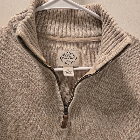 St John's Bay 1/4 Zip Pullover Beige Sweater 100% Cotton Mens Medium Tan - Picture 4 of 9